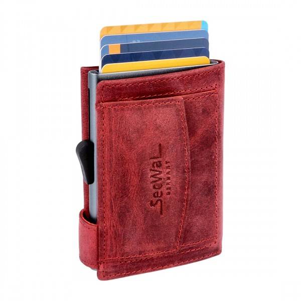 SecWal Kartenetui mit Münzfach Druckknopf Geldbörse aus Leder