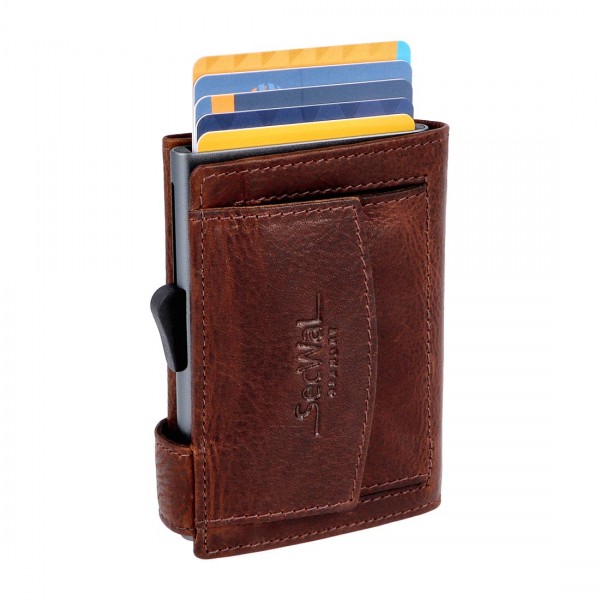 SecWal Kartenetui mit Münzfach Druckknopf Geldbörse aus Leder