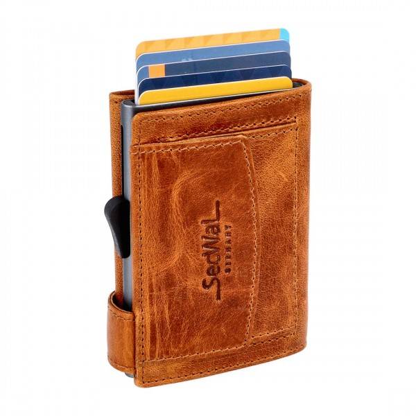 SecWal Kartenetui mit Münzfach Druckknopf Geldbörse aus Leder