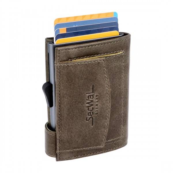 SecWal Kartenetui mit Münzfach Druckknopf Geldbörse aus Leder