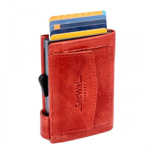 SecWal Kartenetui mit Münzfach Druckknopf Geldbörse aus Leder