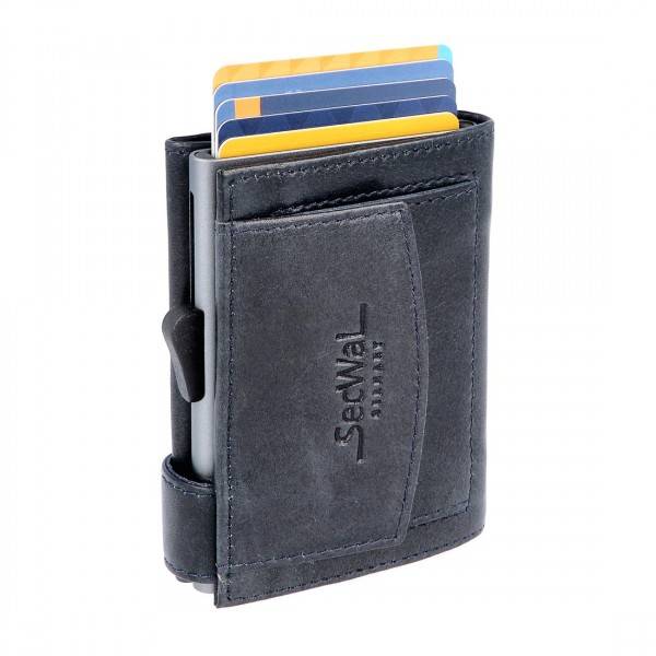 SecWal Kartenetui mit Münzfach Druckknopf Geldbörse aus Leder