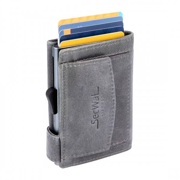 SecWal Kartenetui mit Münzfach Druckknopf Geldbörse aus Leder