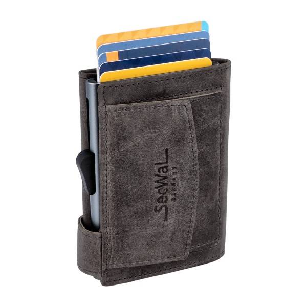 SecWal Kartenetui mit Münzfach Druckknopf Geldbörse aus Leder