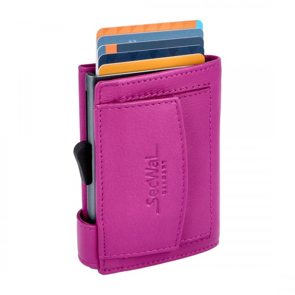 SecWal Kartenetui mit Münzfach Druckknopf Geldbörse aus Leder