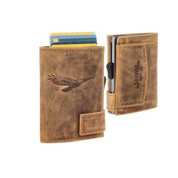 SecWal Kartenetui mit Münzfach Druckknopf Geldbörse geprägt aus Leder