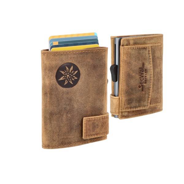 SecWal Kartenetui mit Münzfach Druckknopf Geldbörse geprägt aus Leder