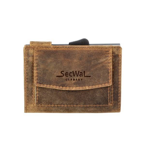 SecWal Kartenetui Mit Münzfach Druckknopf Geldbörse Geprägt Aus Leder