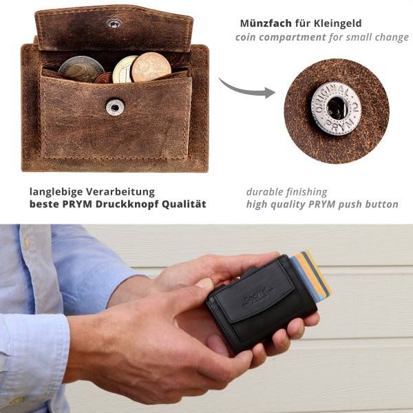 SecWal Kartenetui Mit Münzfach Druckknopf Geldbörse Geprägt Aus Leder