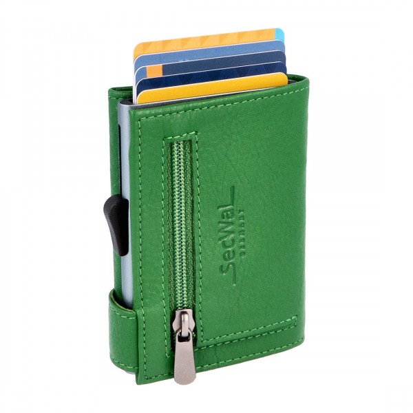 SecWal Kartenetui mit Münzfach Reißverschluss Geldbörse aus Leder