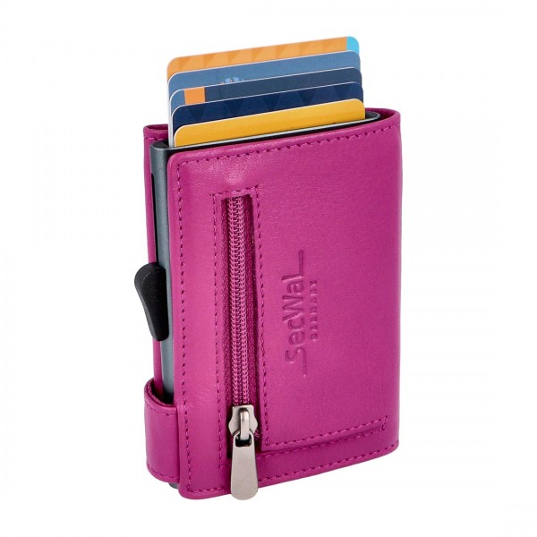 SecWal Kartenetui mit Münzfach Reißverschluss Geldbörse aus Leder