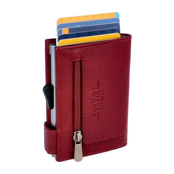 SecWal Kartenetui mit Münzfach Reißverschluss Geldbörse aus Leder