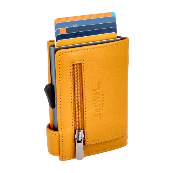 SecWal Kartenetui mit Münzfach Reißverschluss Geldbörse aus Leder