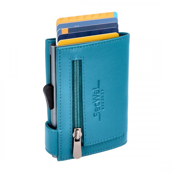 SecWal Kartenetui mit Münzfach Reißverschluss Geldbörse aus Leder