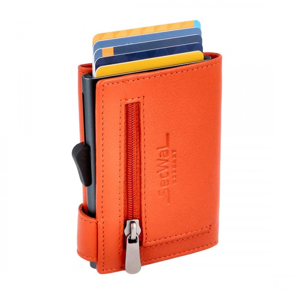 SecWal Kartenetui mit Münzfach Reißverschluss Geldbörse aus Leder