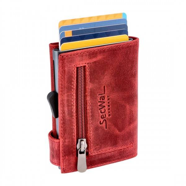 SecWal Kartenetui mit Münzfach Reißverschluss Geldbörse aus Leder