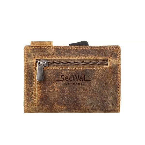 SecWal Kartenetui Mit Münzfach Reißverschluss Geldbörse Geprägt Aus Leder