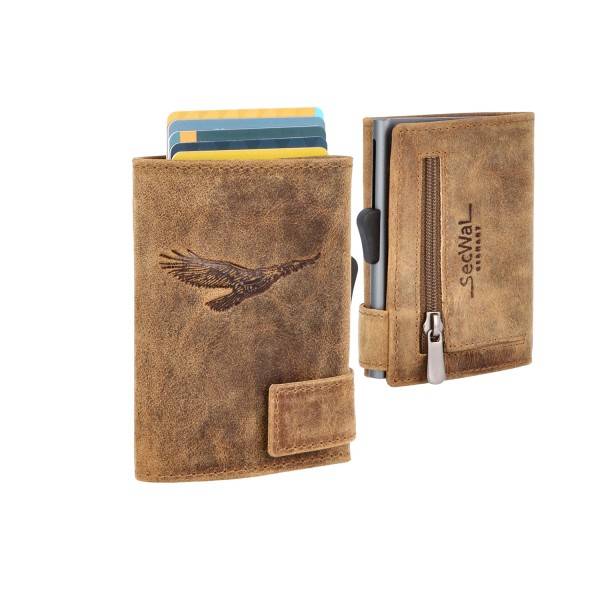 SecWal Kartenetui mit Münzfach Reißverschluss Geldbörse geprägt aus Leder