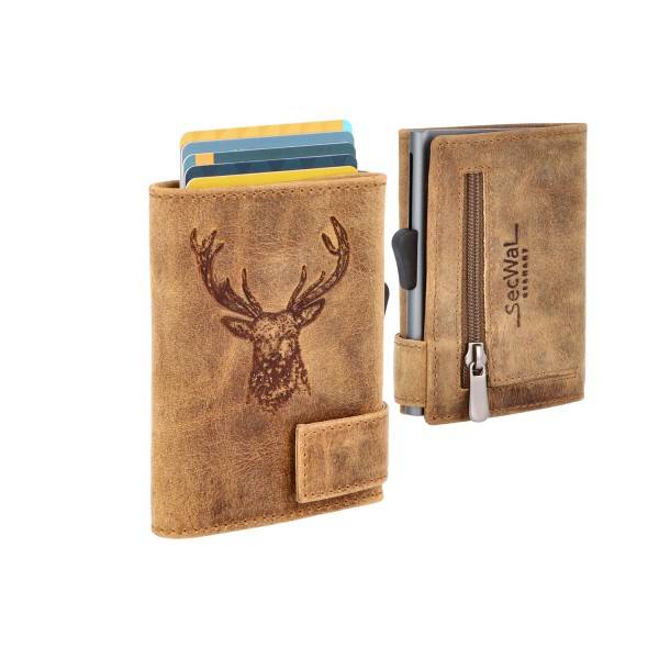SecWal Kartenetui mit Münzfach Reißverschluss Geldbörse geprägt aus Leder