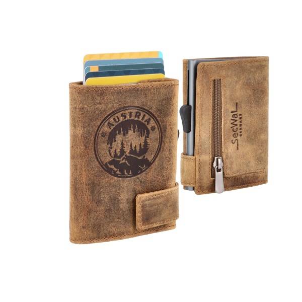 SecWal Kartenetui mit Münzfach Reißverschluss Geldbörse geprägt aus Leder