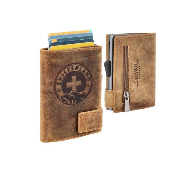 SecWal Kartenetui mit Münzfach Reißverschluss Geldbörse geprägt aus Leder