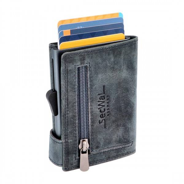 SecWal Kartenetui mit Münzfach Reißverschluss Geldbörse aus Leder