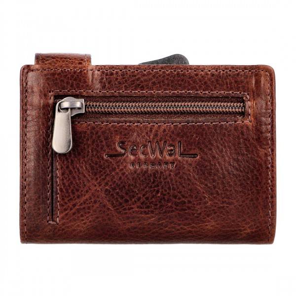 SecWal Kartenetui Mit Münzfach Reißverschluss Geldbörse Aus Leder
