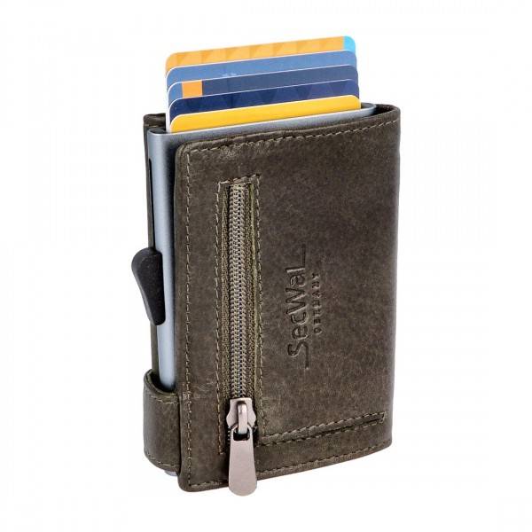 SecWal Kartenetui mit Münzfach Reißverschluss Geldbörse aus Leder
