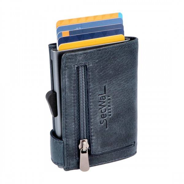 SecWal Kartenetui mit Münzfach Reißverschluss Geldbörse aus Leder