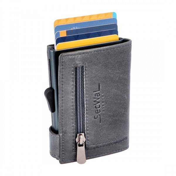 SecWal Kartenetui mit Münzfach Reißverschluss Geldbörse aus Leder