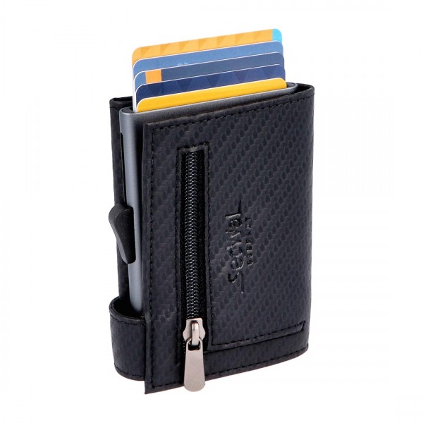 SecWal Kartenetui mit Münzfach Reißverschluss Geldbörse aus Leder