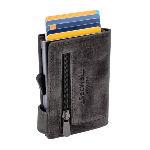 SecWal Kartenetui mit Münzfach Reißverschluss Geldbörse aus Leder