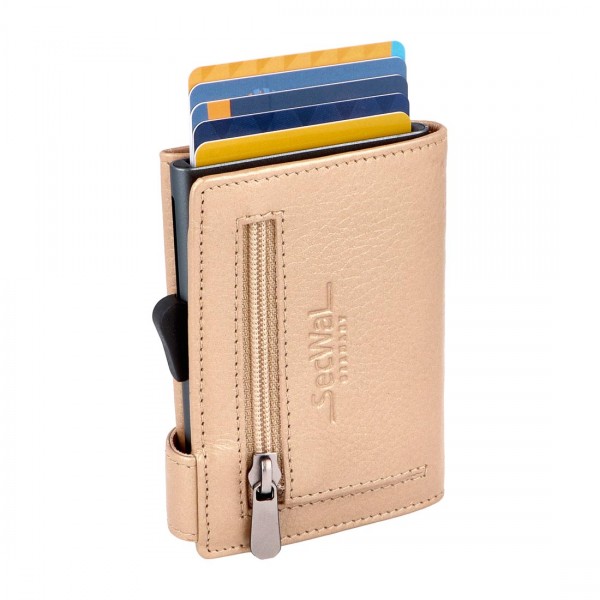 SecWal Kartenetui mit Münzfach Reißverschluss Geldbörse aus Leder