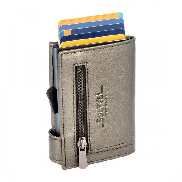 SecWal Kartenetui mit Münzfach Reißverschluss Geldbörse aus Leder