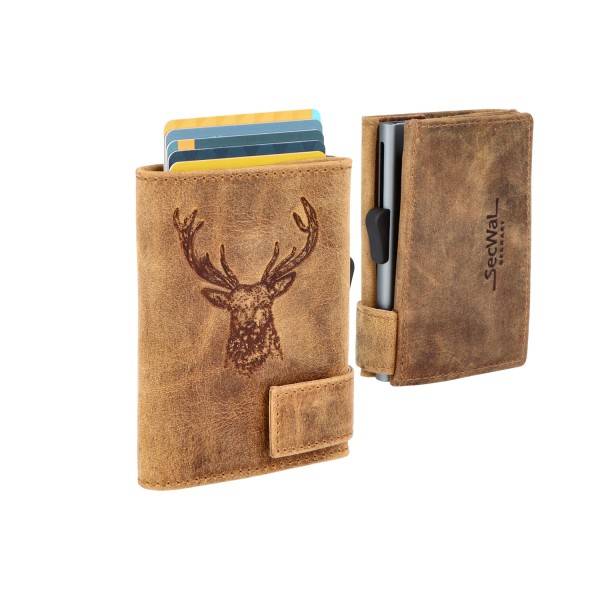 SecWal Kartenetui mit Münzfach Wiener Schachtel Geldbörse geprägt aus Leder