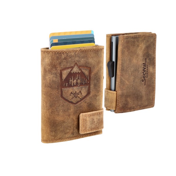 SecWal Kartenetui mit Münzfach Wiener Schachtel Geldbörse geprägt aus Leder