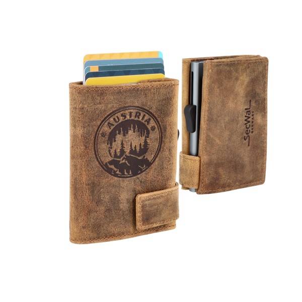 SecWal Kartenetui mit Münzfach Wiener Schachtel Geldbörse geprägt aus Leder