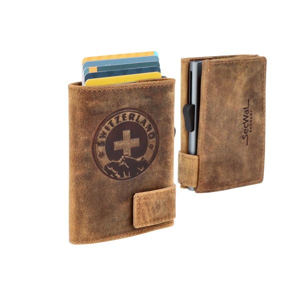 SecWal Kartenetui mit Münzfach Wiener Schachtel Geldbörse geprägt aus Leder