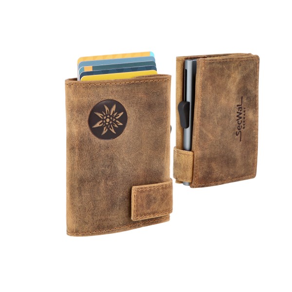 SecWal Kartenetui mit Münzfach Wiener Schachtel Geldbörse geprägt aus Leder
