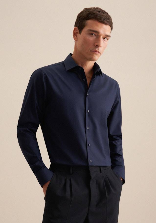 Seidensticker Bügelfreies Popeline Business Hemd in Shaped mit Kentkragen