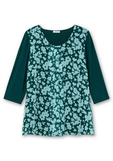 Sheego 2-in-1-Blusenshirt Mit Bedrucktem Chiffon - Tiefgrün Gemustert Sheego
