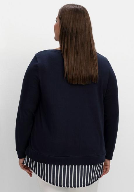 Sheego 2-in-1-Langarmshirt Mit Ansatz Aus Blusenstoff - Nachtblau Sheego