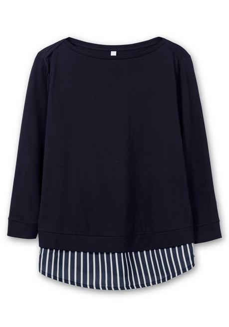 Sheego 2-in-1-Langarmshirt Mit Ansatz Aus Blusenstoff - Nachtblau Sheego