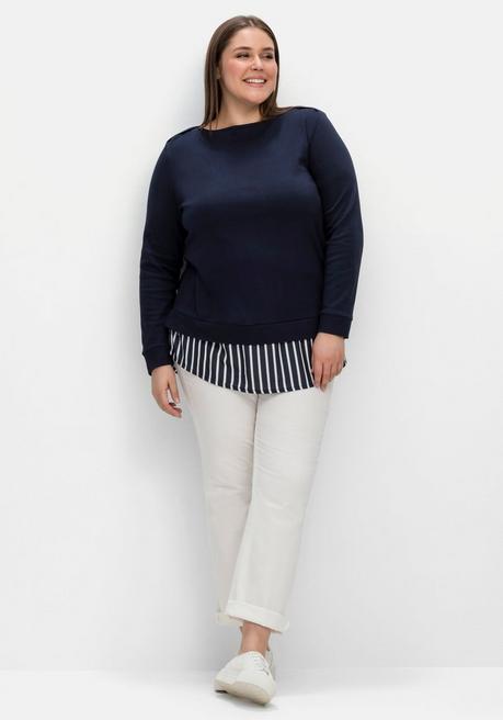 Sheego 2-in-1-Langarmshirt Mit Ansatz Aus Blusenstoff - Nachtblau Sheego