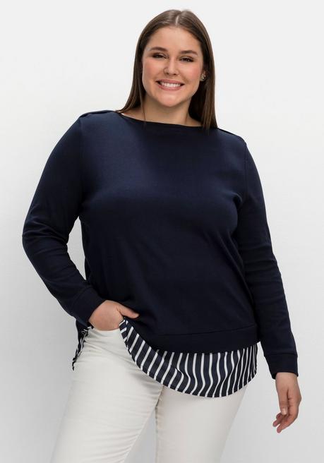 sheego 2-in-1-Langarmshirt mit Ansatz aus Blusenstoff - nachtblau sheego