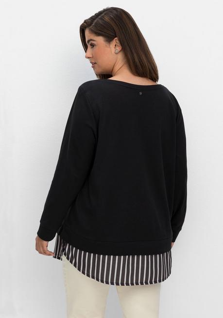 Sheego 2-in-1-Langarmshirt Mit Ansatz Aus Blusenstoff - Schwarz Sheego
