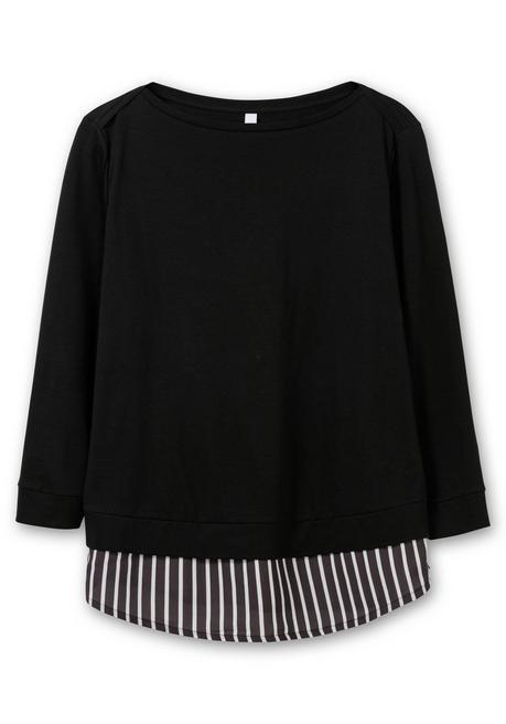 Sheego 2-in-1-Langarmshirt Mit Ansatz Aus Blusenstoff - Schwarz Sheego