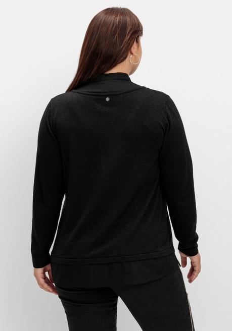 Sheego 2-in-1-Pullover Mit V-Ausschnitt Und Glitzergarn - Schwarz Sheego