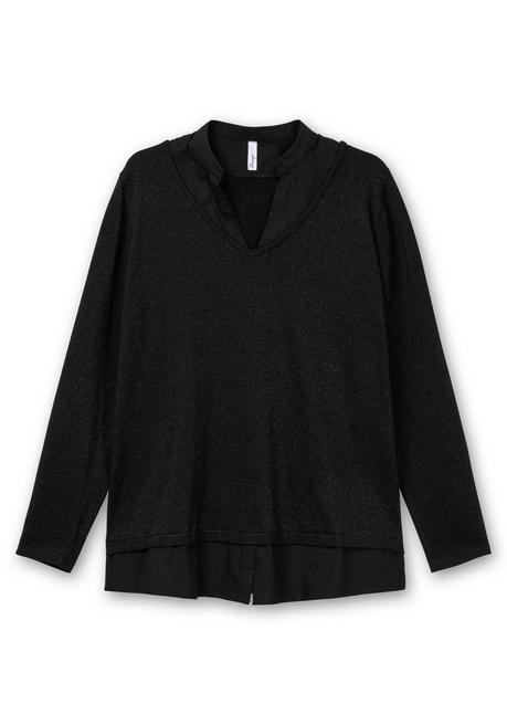 Sheego 2-in-1-Pullover Mit V-Ausschnitt Und Glitzergarn - Schwarz Sheego