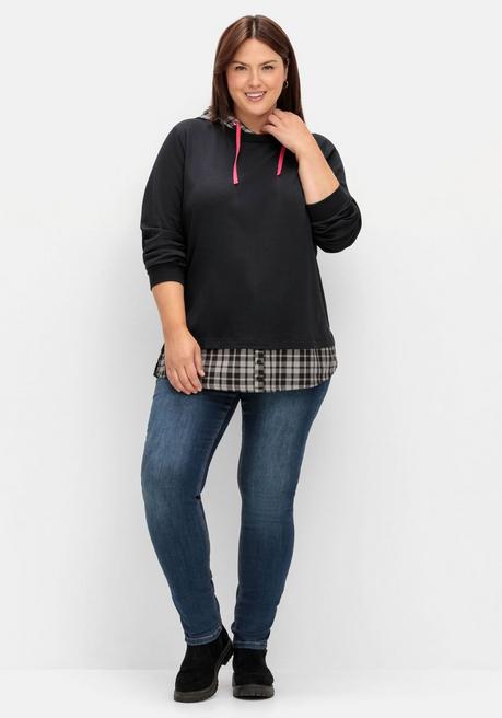 Sheego 2-in-1 Sweatshirt Mit Kapuze Und Bindeband - Schwarz Sheego